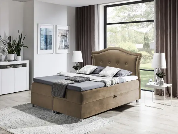 PRATO K21 łóżko kontynentalne 180x200  z pojemnikiem, srebrnymi pinezkami